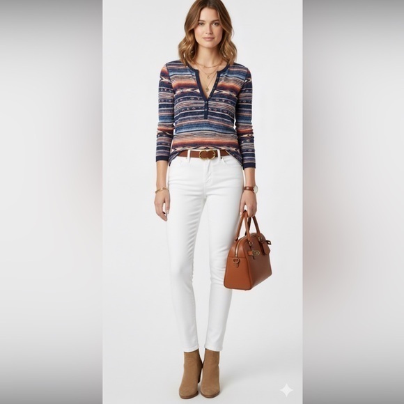 Chaps Tops - Chaps Cotton Colourful Arizona Pattern Long Sleeve Top 3 Quarter Button Down